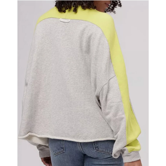 FREE PEOPLE Split Second Sweatshirt Colorblock 1/2 Zip Pullover Cropped - Picture 5 of 12